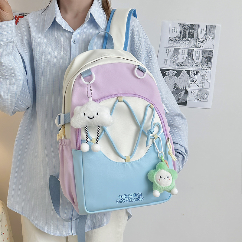 Mochila escolar de todo fósforo para niña fresca, salida de primavera, mochila ligera y pequeña, mochila de estudiante de color de contraste, mochila escolar