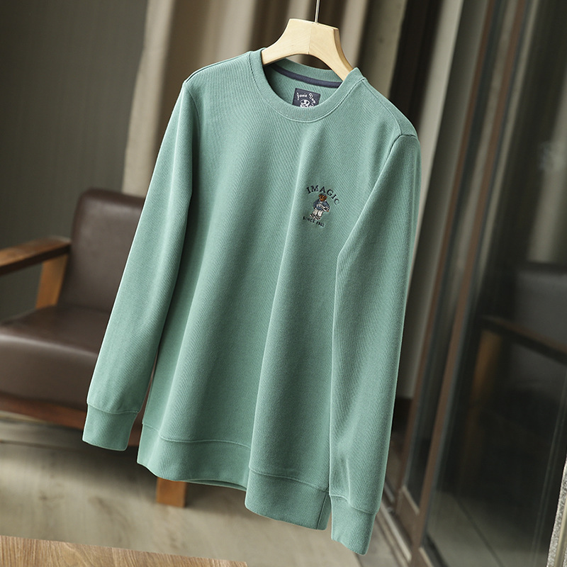 Men's Sweatshirt With Bear Embroidery Soft Knit Round Neck Top_voghion.com