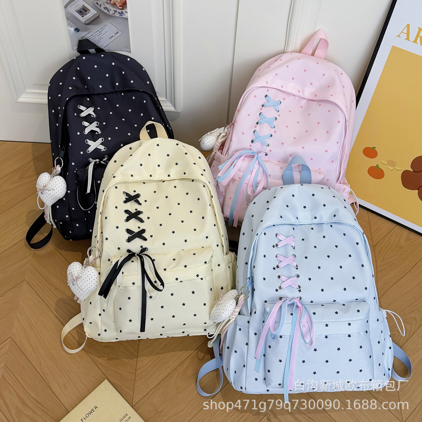 Highly stylish polka dot backpack for junior high school girls, with bow tie, large capacity, trendy and unique, lightweight school backpack