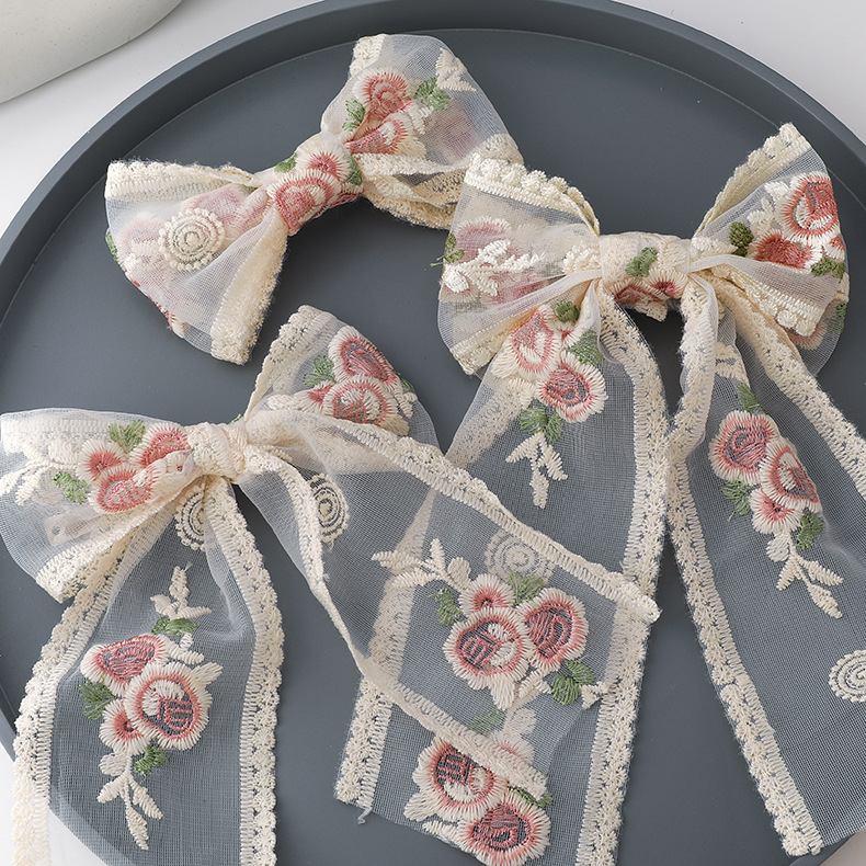 Korean Embroidery Rose Streamer Hairpin display picture 2