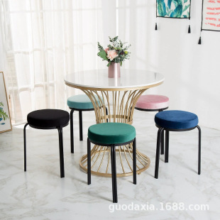 Nordic Light Luxury Small Round Stool Home Wrought Iron Backrest Dining Chair Modern Simple Fashion Internet Celebrity Makeup Beauty Chair