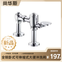 全铜卧式可伸缩式大便冲洗阀蹲便 厕所脚踏延时阀脚踩冲水阀
