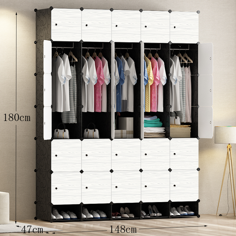 armario simple de madera sólida armario de combinación de almacenamiento de tela de plástico marco de acero almacenamiento simple, moderno y económico