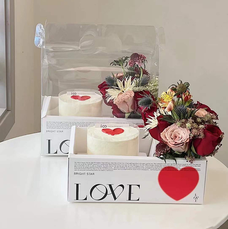 En stock Internet celebridad Día de San Valentín pastel de flores caja portátil pastel de embalaje caja amor pareja reloj caja blanca