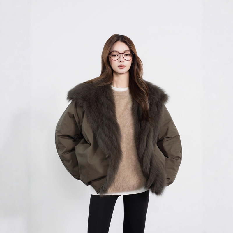 Warm Brown and Gray Tone｜Light and Warm Winter Fox Fur Parka Goose down Filled Fur Outwear Parka for Women