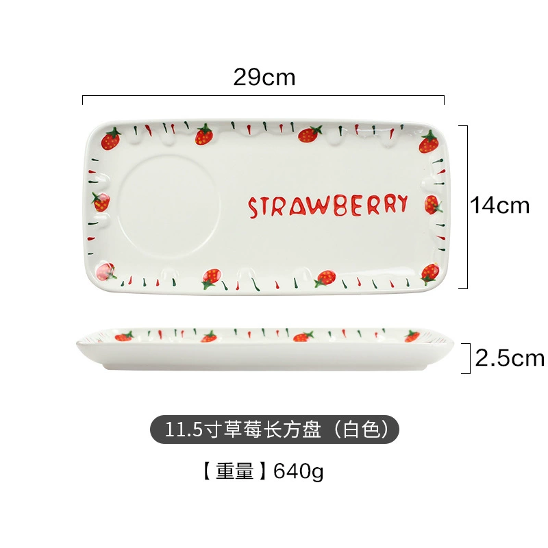 Ceramic tableware set, handmade strawberry design, 3-piece home dining kit