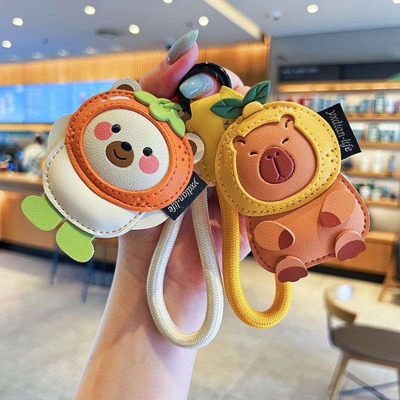 クリエイティブ漫画革小動物キーホルダーかわいいカピバラ洗練された高級カップルバッグペンダントプレゼント|undefined