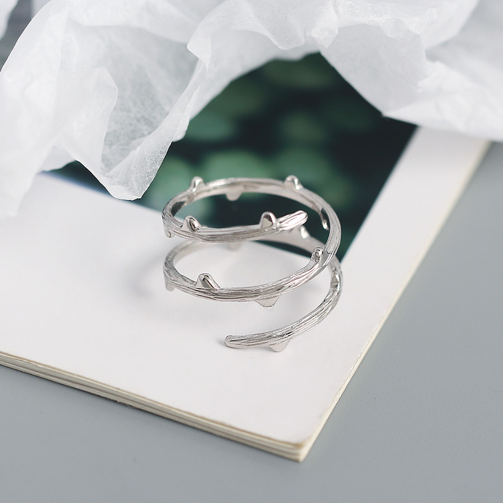 simple s925 silver rattan branch texture geometric open ring