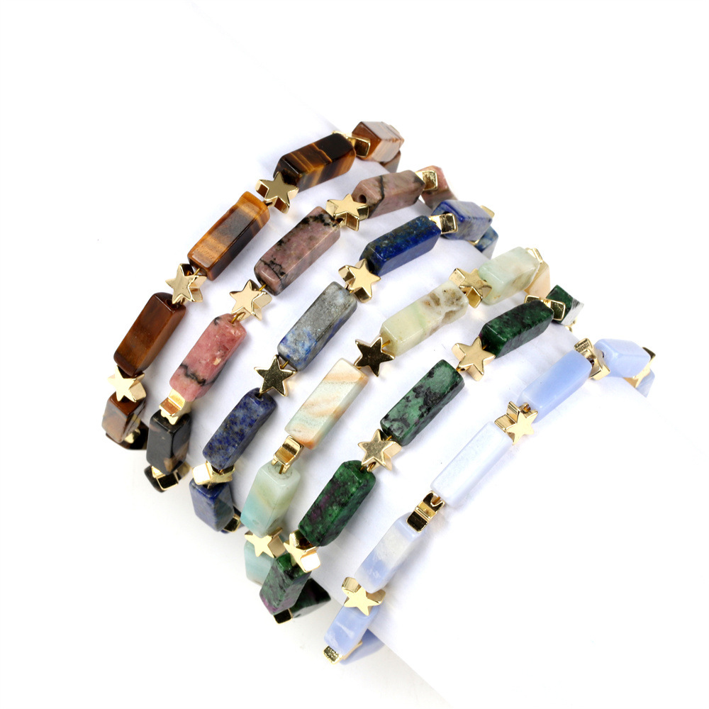 Fashion Pentagram Rectangle Copper Beaded Agate Bracelets Necklace