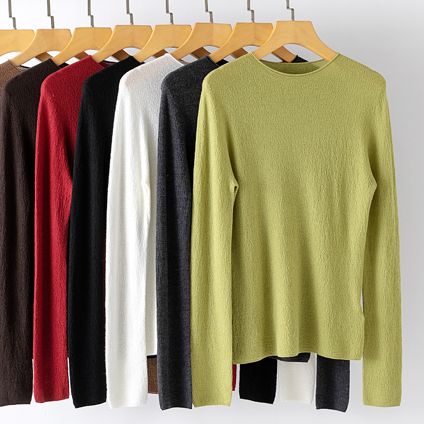 Seamless one-piece 60-count Yangzi wool knitted base shirt for women, sweater top, round neck, new autumn women's clothing