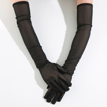 女式薄纱特长手套黑色弹性蕾丝网眼半透明歌剧万圣节晚宴手套