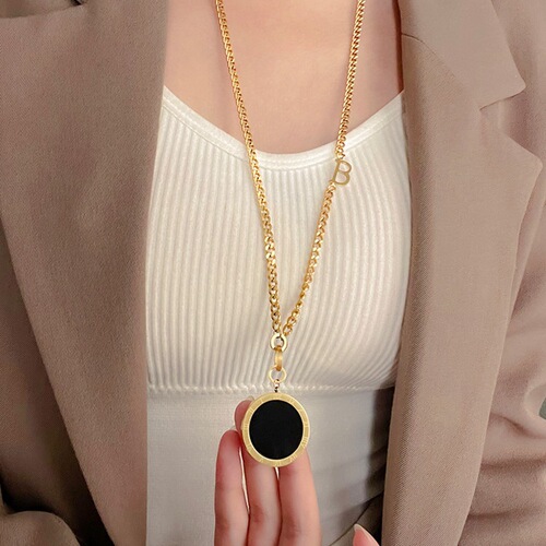 Retro B letter high-end sweater chain  new trendy long round card pendant autumn and winter hip-hop accessories