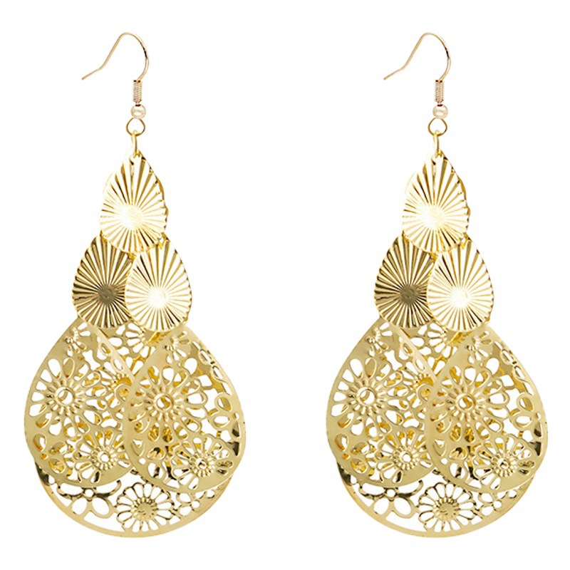 Cruz-frontera hueco metal multi-capa hoja pendientes vintage estilo étnico gota de agua ronda geométrica borla pendientes al por mayor