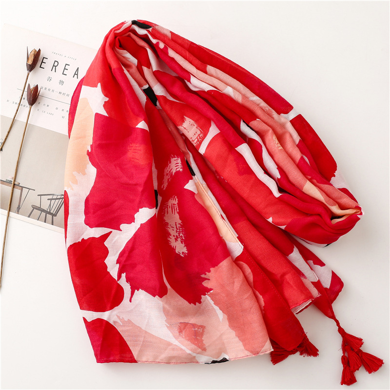 Spring And Summer Scarf Retro Red Scarf Bohemian Long Gauze Scarf display picture 2