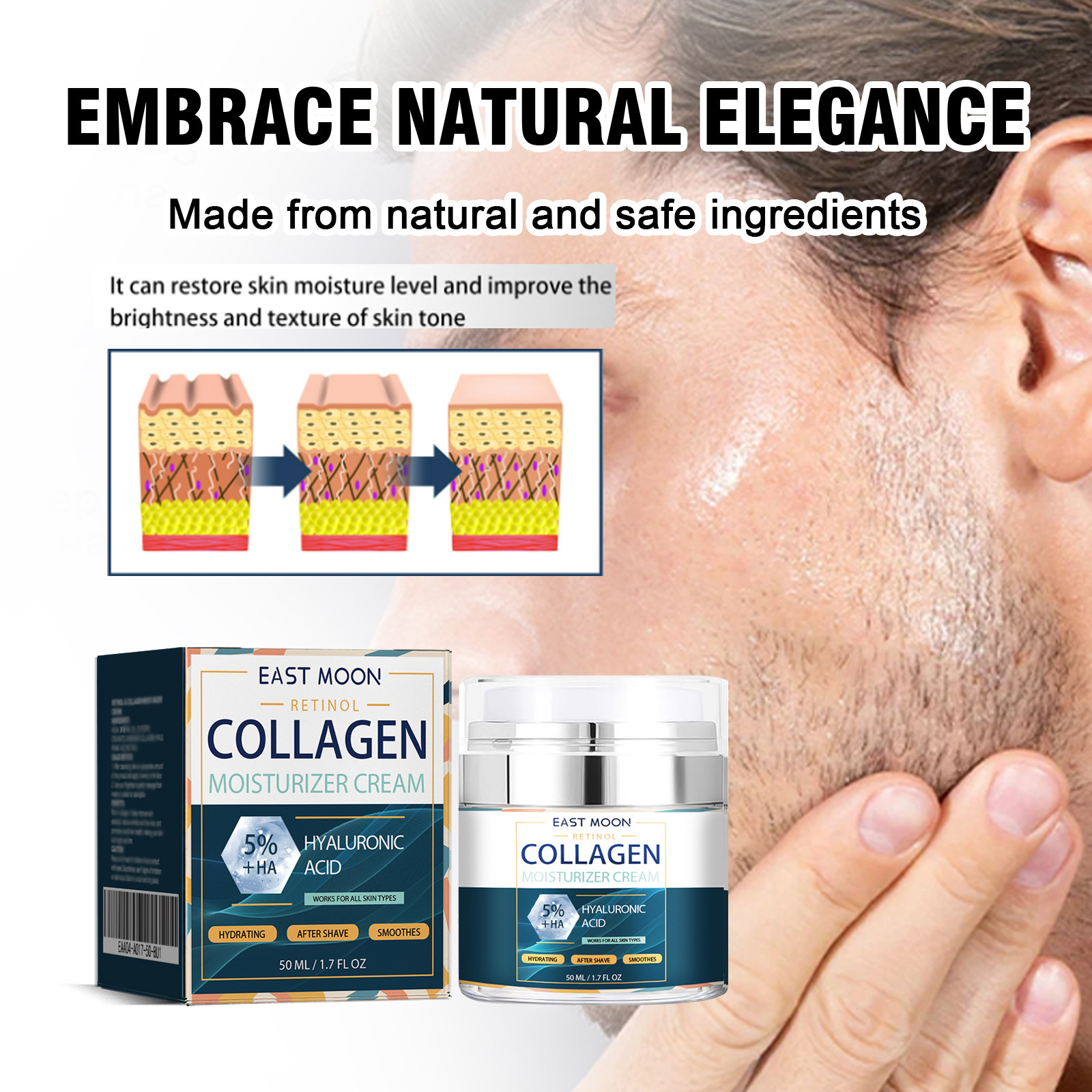 East Moon Men's Collagen Moisturizer Hydrating Moisturizing Facial Care Moisturizing Skin Cream