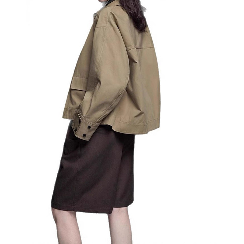 现货厂家批发 新款卡其色短款工装外套女2025 新品宽松休闲 女|undefined