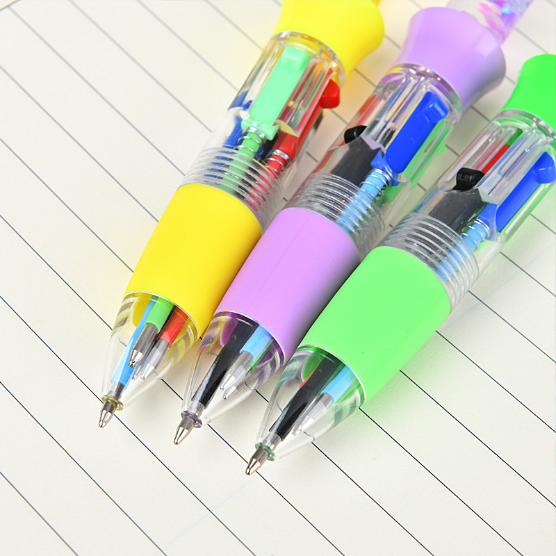 Nuevos dibujos animados creativos de arena flotante de cuatro colores bolígrafo adorable bolígrafo de mano pulsar bolígrafo de color estudiantes papelería al por mayor