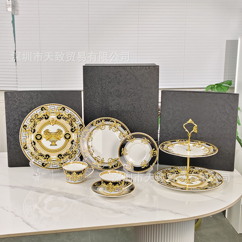 Cross-Border European-Style Bone China Tableware Set, Fanjia Black War Cup Plate, Cup and Saucer, Home Use, Retro, Light Luxury, High-End Gift Cross-Border European-Style Bone China Tableware Set, Fanjia Black War Cup Plate, Cup and Saucer, Home Use, Retro, Light Luxury, High-End Gift