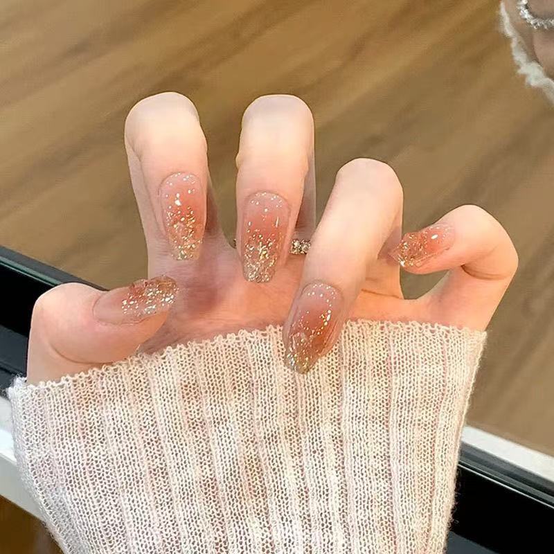 穿戴甲纯手作碎钻奶咖色腮红美拉德黄皮指甲贴氛围感显白美甲贴片|undefined