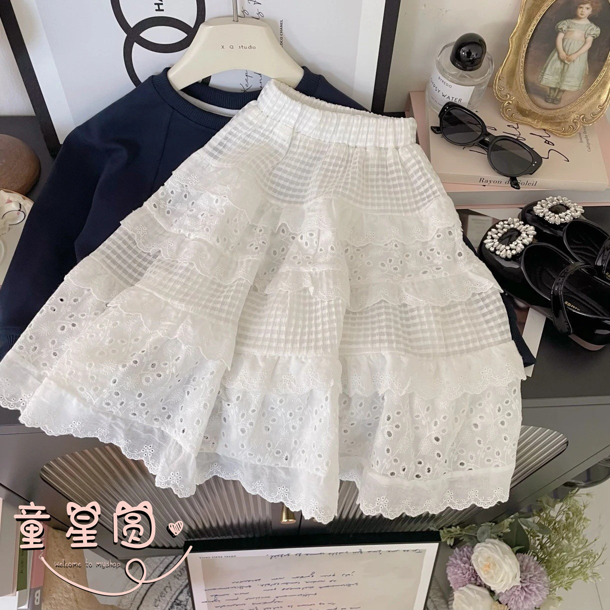 Traje redondo de las muchachas de la estrella de los niños ropa de Primavera/Verano Corea del Sur ropa para niños nuevo estilo occidental moda infantil falda de la niña moda