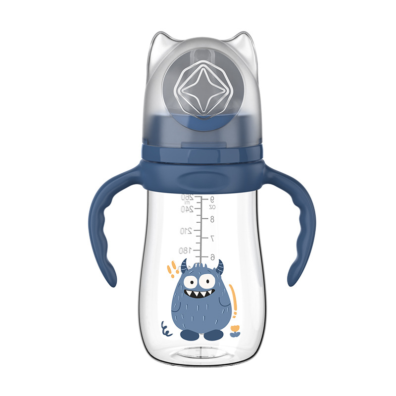 Biberón de Boca Ancha para Bebés, 210 ml, 240 ml, 300 ml, Serie Monster con Asa, Biberón de PP sin Pajita, Venta al por Mayor