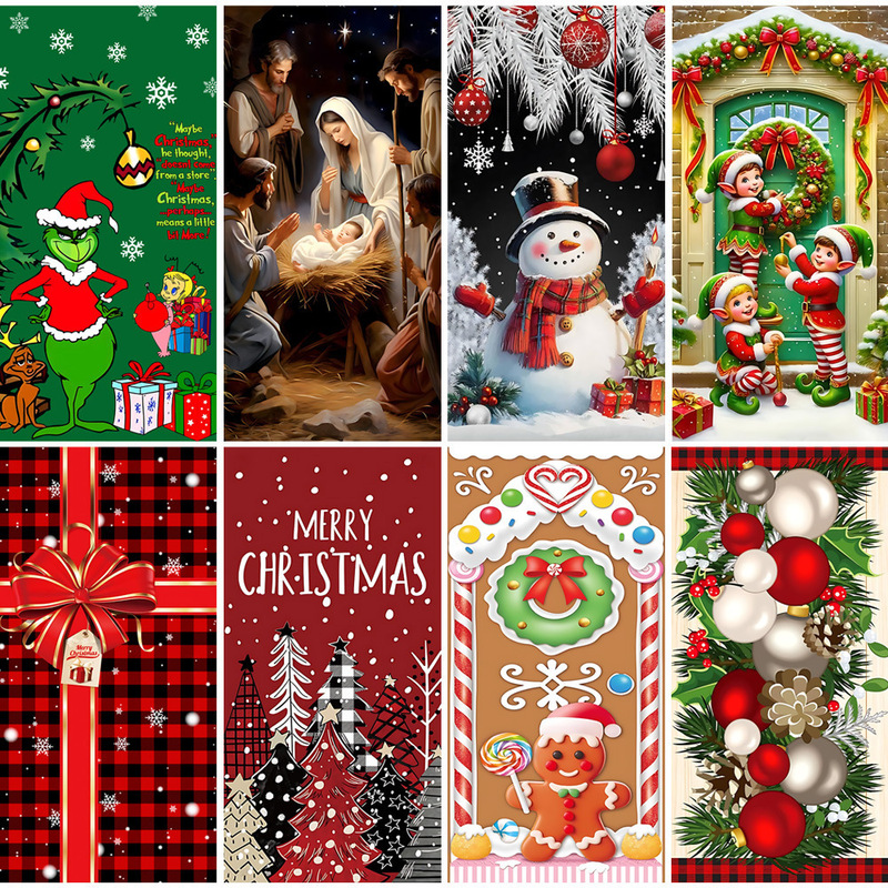 Amazon Cross-Border New Christmas Door Santa Claus Yard Decoration Door Cover Scene Photo Door Curtain Door Hanging