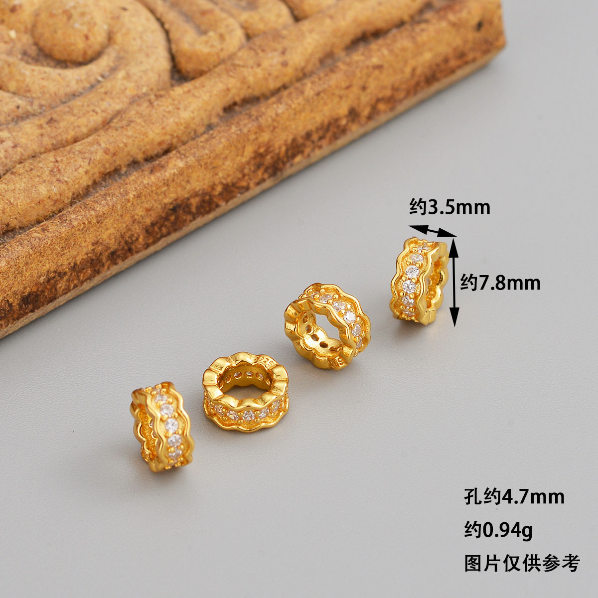 S925 Sterling Silver DIY Jewelry Accessories Gold-Plated Diamond-Studded Loose Beads Gold-Plated Color-Preserving Ancient Gold Perforated Spacer Beads Pearls