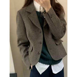 新品复古气质小香风短款外套女年秋季新款简约通勤小个子西装