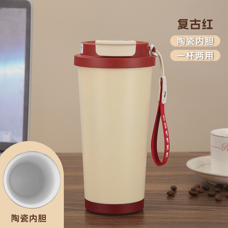 新しいスズランフラワー 316 ステンレス鋼コーヒーカップセラミックライナー断熱カップ大容量高価値ギフトウォーターカップ|undefined