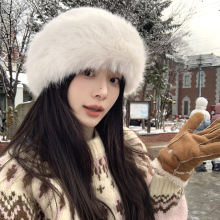 哈尔滨旅游白色仿兔毛蒙古帽女冬季防寒保暖渔夫帽时尚百搭毛绒帽