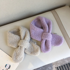 儿童围巾羊羔绒加厚保暖秋冬纯色毛绒宝宝围脖防寒交叉宝宝脖套