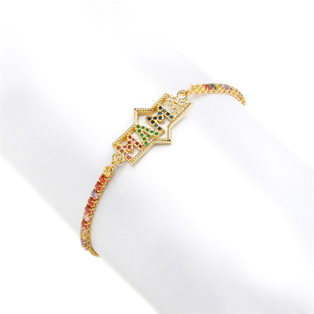 Motheru0027s Day Fashion Copper Inlaid Diamond Letter Stacked Gold Bead Bracelet
