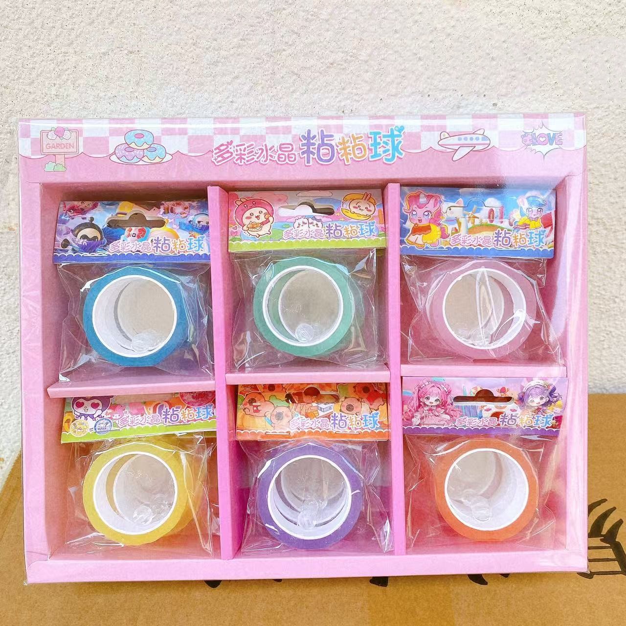 Cinta de descompresión de bolas adhesivas de colores para niños Cinta de bolas de bricolaje hecha a mano Dibujos animados 24 en la cantina de estudiantes