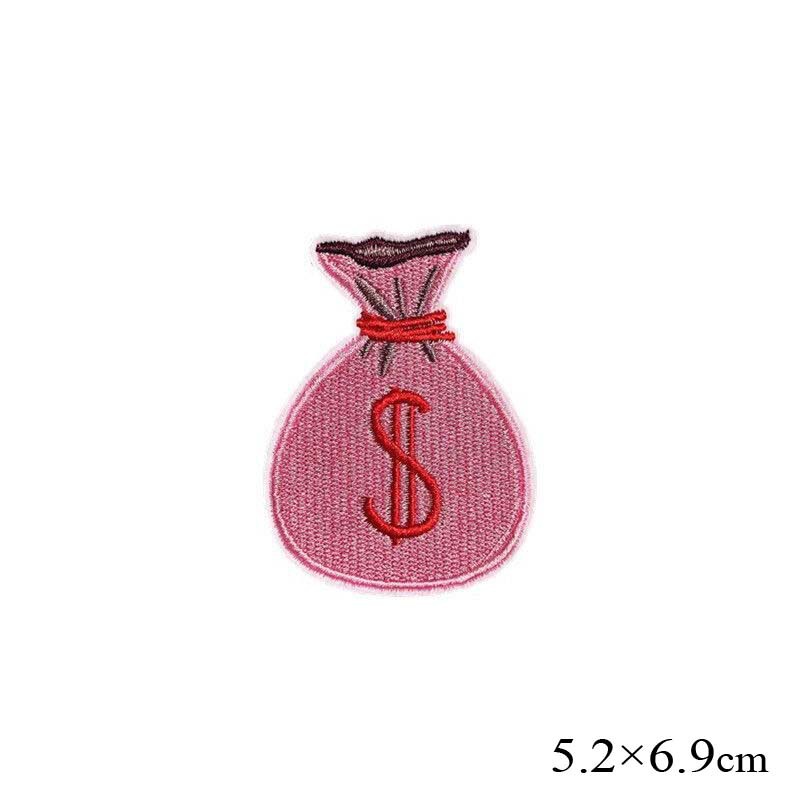 Pink Money Bag Wallet Pattern Dollar Logo Decoration Embroidery Cloth Sticker Hot Glue Embroidery Stamping Accessories