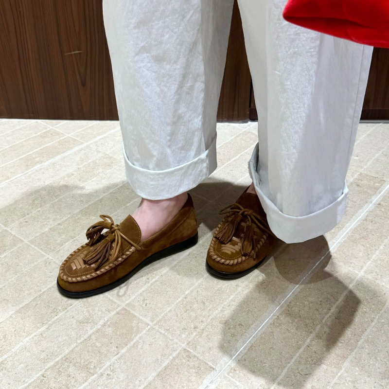 羊皮版~2025新款复古流苏蝴蝶结乐福鞋女一脚蹬深口厚底低跟单鞋|undefined