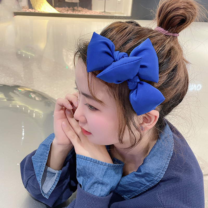 Adorable Serre-tête Avec Nœud En Tissu De Couleur Unie Bleu Klein display picture 3