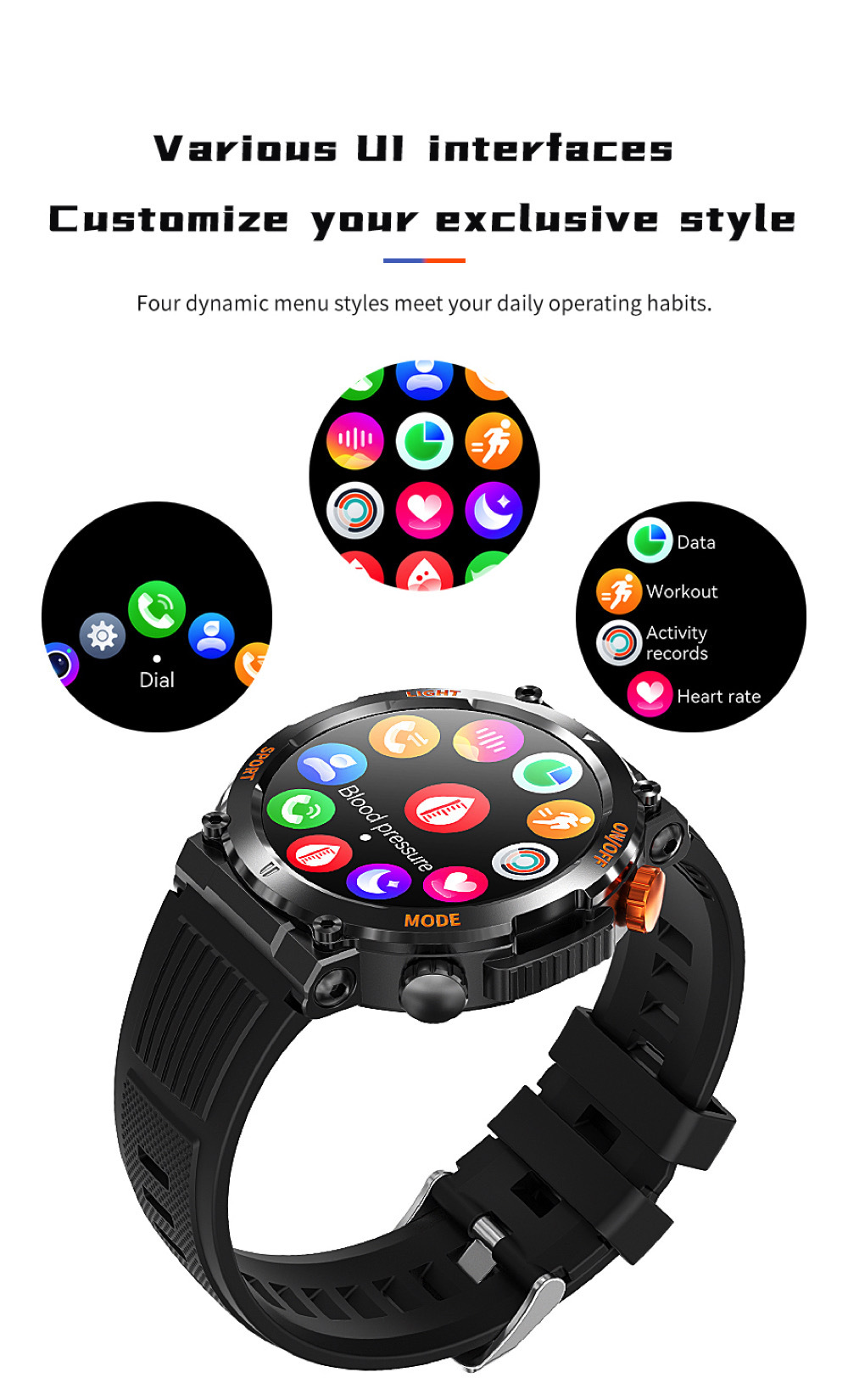HT17 Smart Watch Herren Kompass LED Beleuchtung Outdoor Sport_voghion.com
