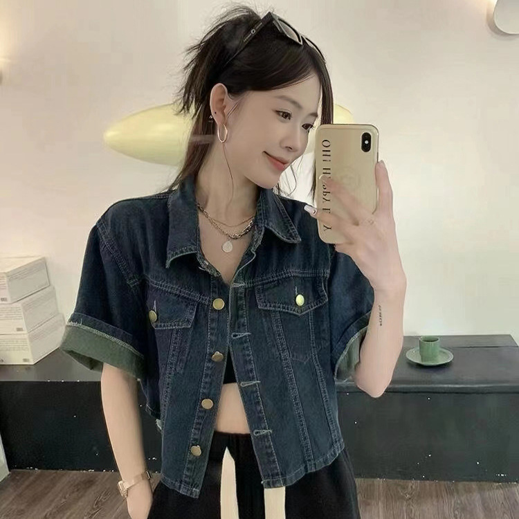 Short-Sleeved Shirt Denim Jacket for Women 2026 Autumn Thin Large Size Short Shirt Jacket Top Casual Versatile