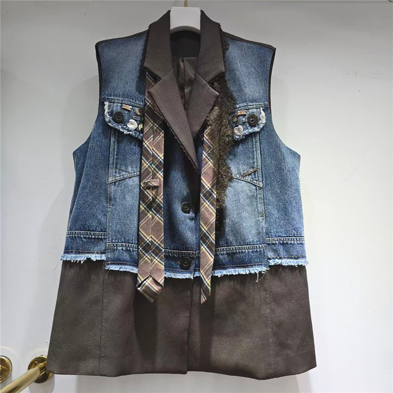 Estación europea de otoño de 2025 nueva ropa de mujer suelta correa de moda empalme casual diseño de color sólido sentido chaleco