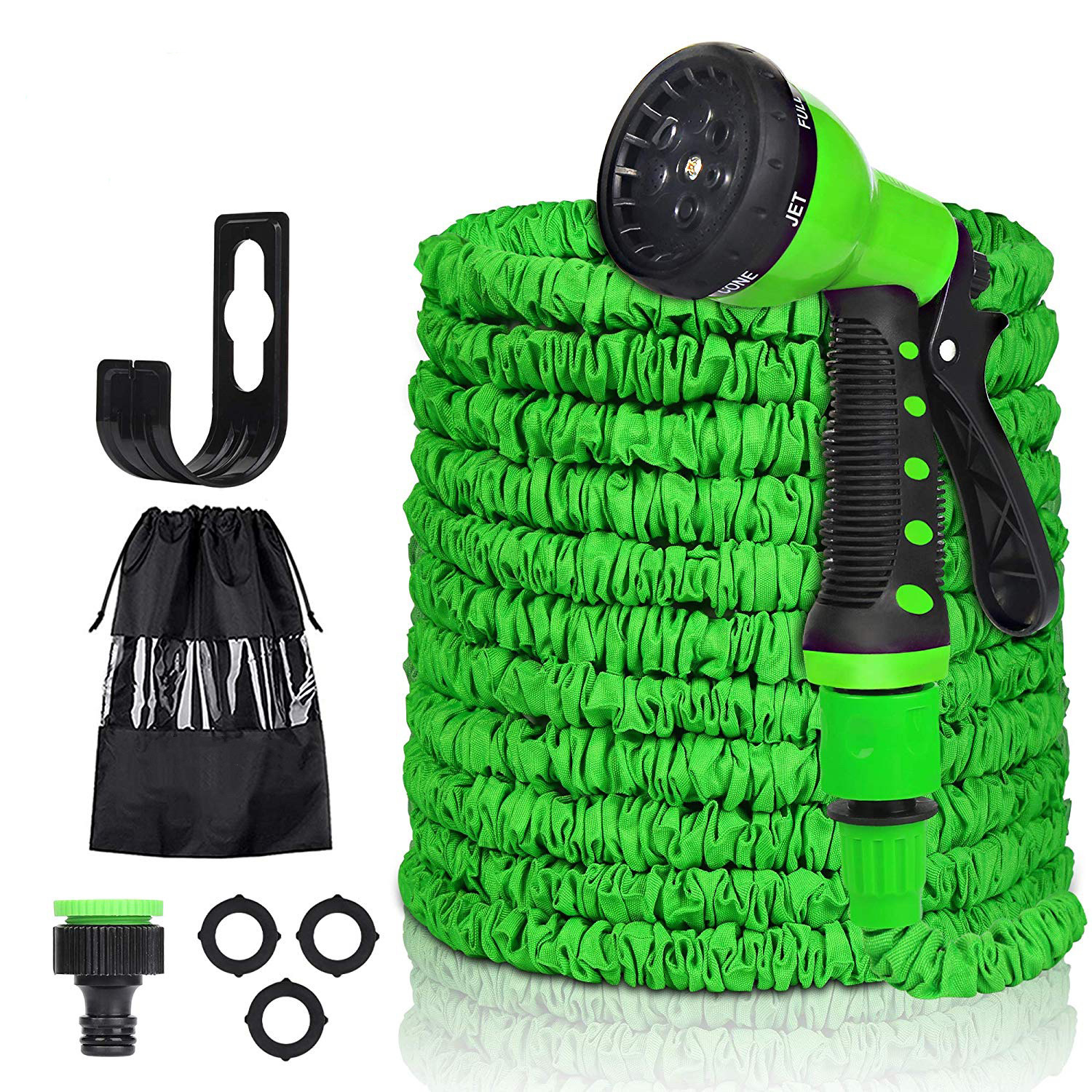 园林家用伸缩水管TPE内管 300X600D八功能高压洗车水枪 ABS小挂钩