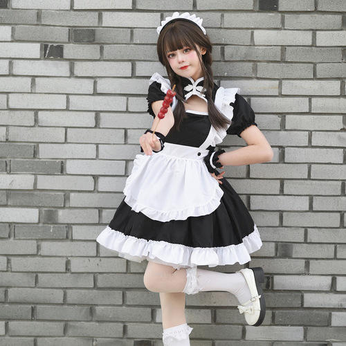 Cross-border black and white Chinese style pure desire sweetheart cheongsam maid costume COSPLAY performance costume plus size maid