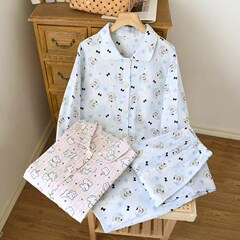 批发纯棉家居服甜美印花长袖长裤睡衣女韩版家居服翻领可外穿现货