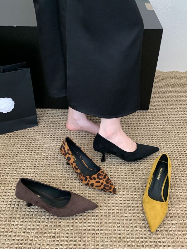 Tax Not Included 2026 Spring New Style French Retro Elegant Pointed Toe Stiletto Leopard Print Single Shoes Women's Shoes Work Shoes