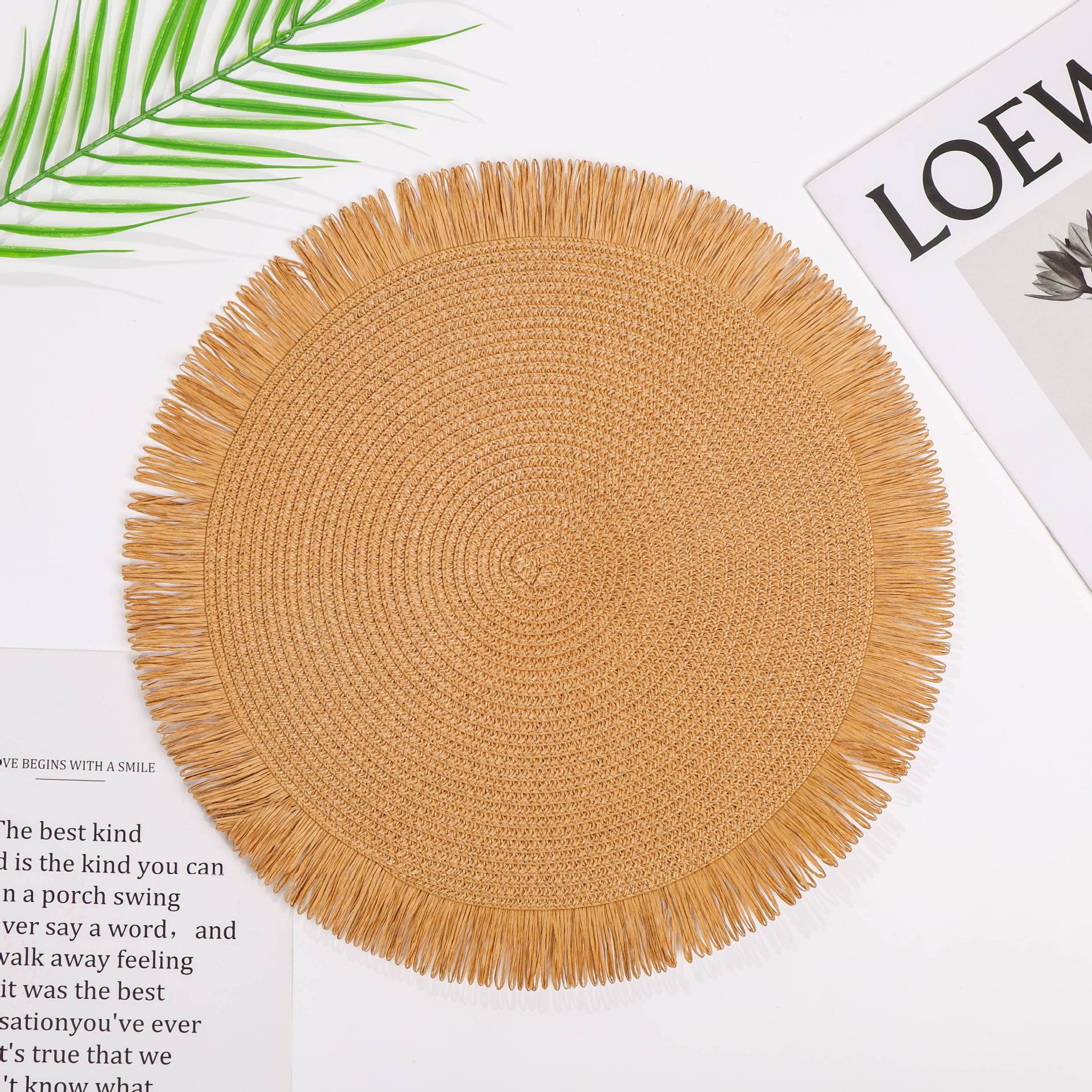 Manteles individuales redondos de ratán, manteles individuales de estilo japonés para frutas, manteles individuales para mesa de centro, manteles individuales, vajilla exclusiva transfronteriza