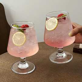 创意菱形矮脚玻璃杯饮品杯高颜值鸡尾酒杯冷咖啡杯苏打气泡水杯