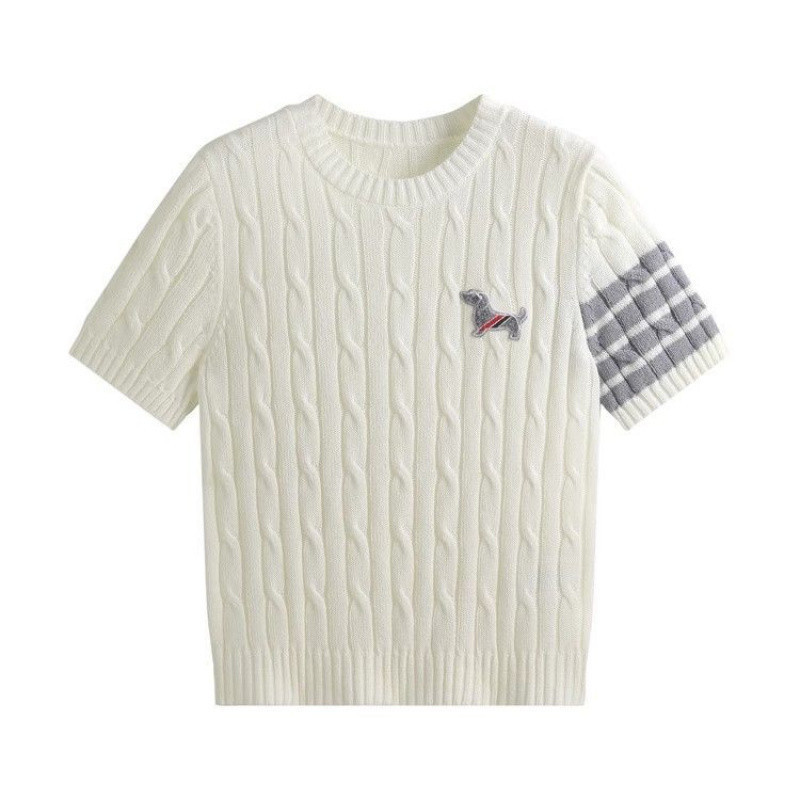 夏デザインニッチ通勤ツイスト半袖セーターレディース子犬刺繍カレッジスタイル万能Tシャツトップ|undefined