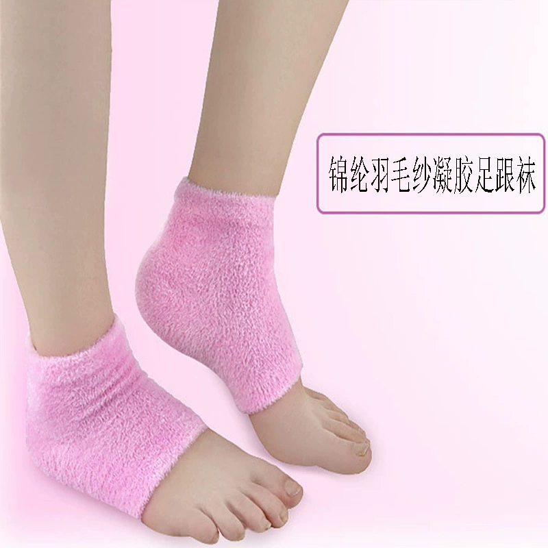SPA GEL высокоэластичная пряжа с перьями увлажняющие средства для защиты ног носки для пятки полуоткрытые носки плюшевые гелевые пятки