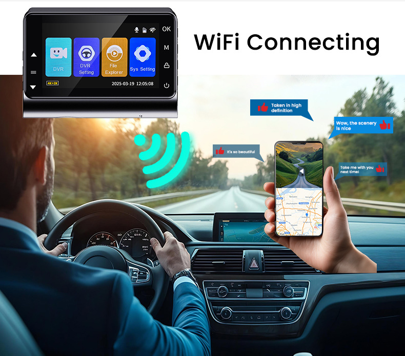 Cross-Border 3inch Screen 4K+2K+Wifi+Gps Front and Rear Dual Recording Ultra-Clear Driving Recorder Wifi Car Internet