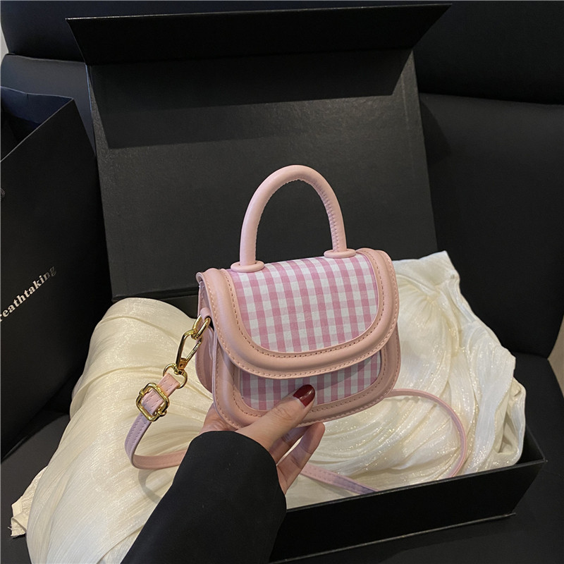 Bolso de hombro de niña a cuadros de moda coreana lindo bolso de bebé con lazo de perla mini bolso para niños de estilo occidental
