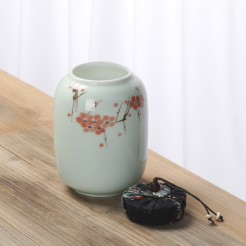 A5L Hand-painted Ceramic Tea Canister Storage Jar Sealed Canister Small Portable Tea Pouring Canister for Home Green Tea Black Tea
